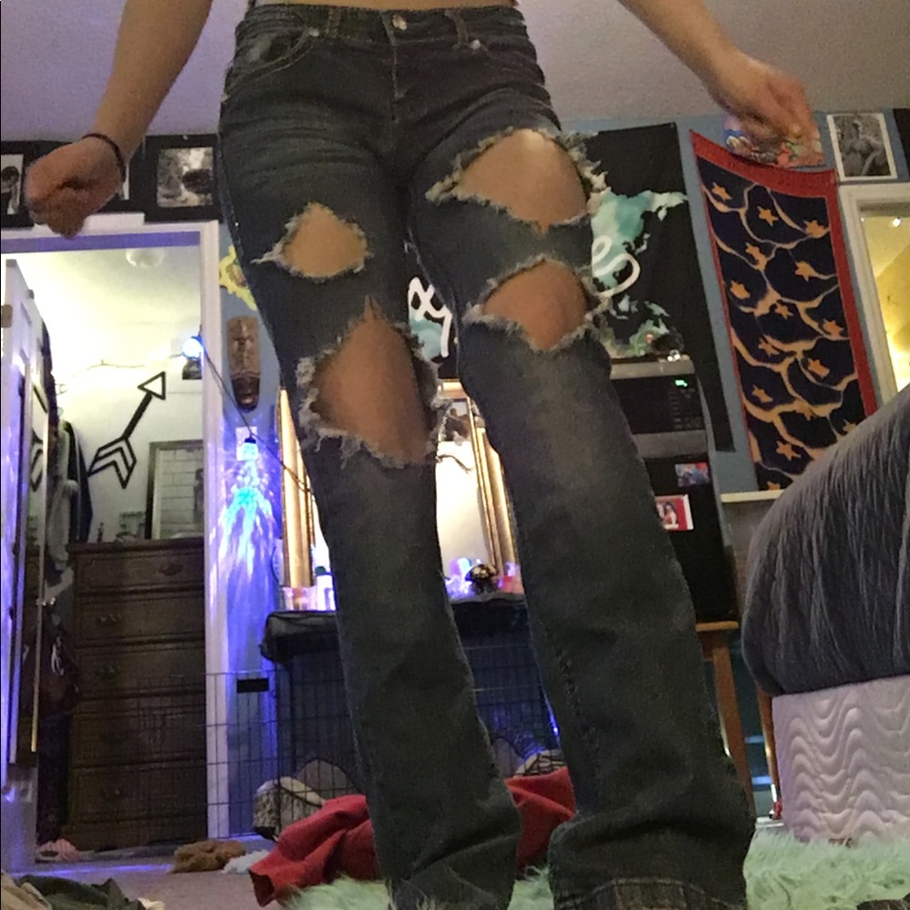 Jeans country style embroidered ripped